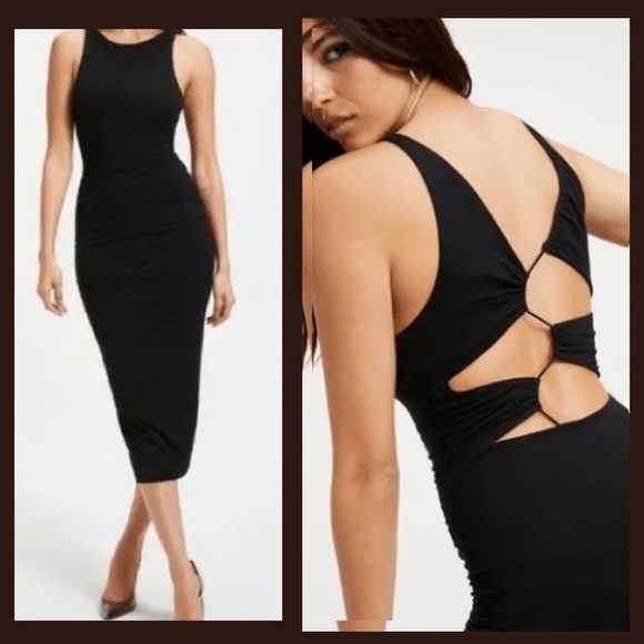Good American Plunged Back Strap Midi Dress Black Sz 7 (4X) MSRP $130 - Picture 1 of 7